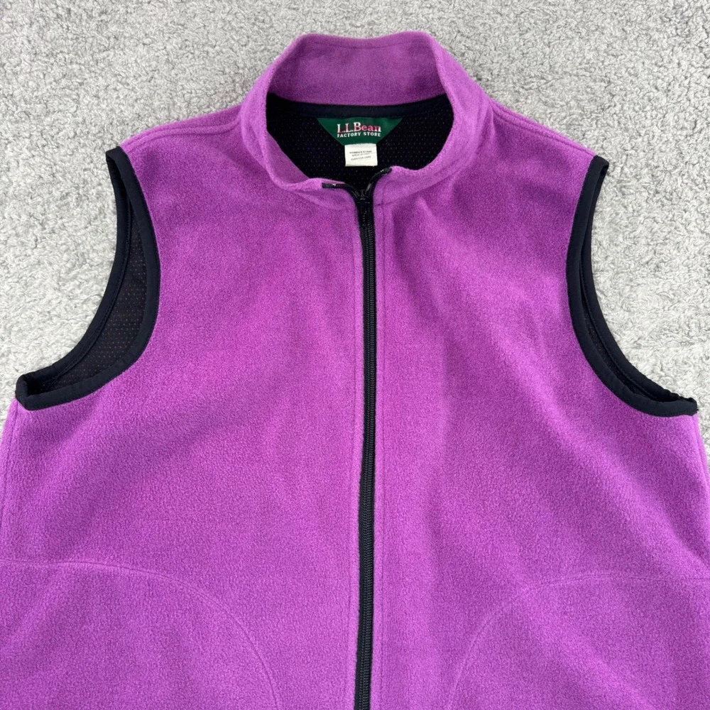 VTG LL Bean Factory Store Women Purple Fleece Vest Full Zip Mock Neck Medium USA